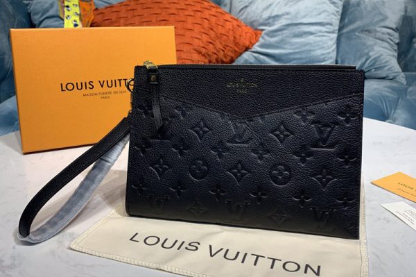 Replica Louis Vuitton M68705 LV Pochette Melanie MM Bag in Black Monogram Empreinte leather