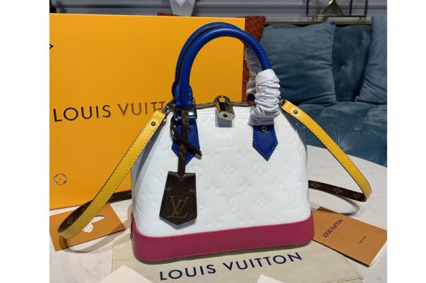 Replica Louis Vuitton M91606 LV Alma BB handbag in White/Rose Monogram Vernis Leather