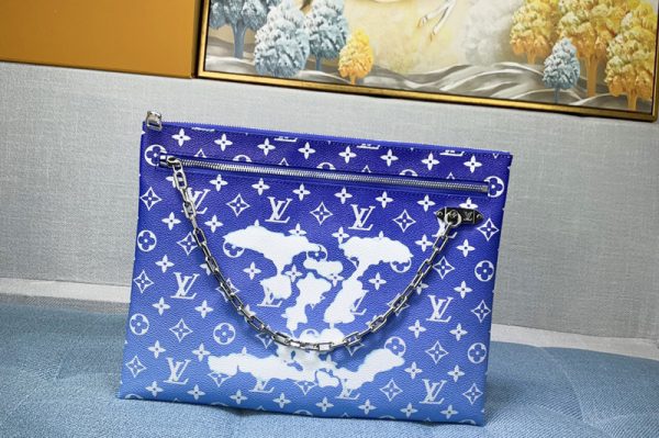 Replica Louis Vuitton M44484 Pochette A4 Bags in Blue Monogram Canvas