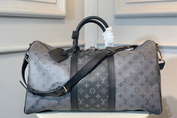 Replica Louis Vuitton M45392 LV Keepall Bandoulière 50 Bag in Monogram Eclipse canvas