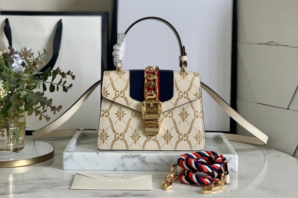 Replica Gucci 470270 Sylvie mini leather bag In White Leather