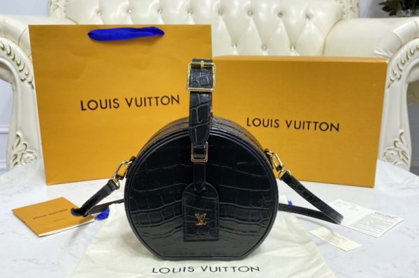 Replica Louis Vuitton N95562 LV petite boite chapeau Bag in Black Matte Alligator leather