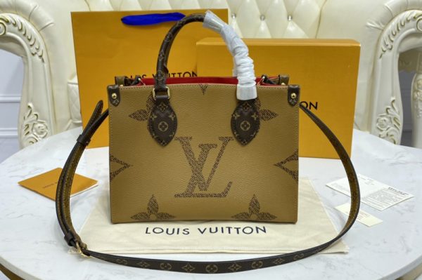 Replica Louis Vuitton M45653 LV Onthego PM tote bag in Monogram and Monogram Reverse coated canvas