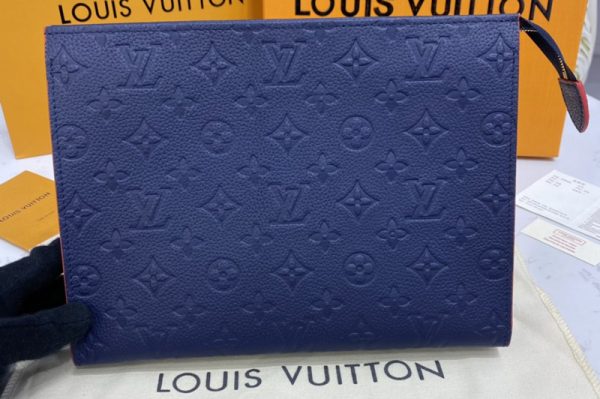 Replica Louis Vuitton M45665 LV Poche Toilette 26 in Navy Blue/Red Monogram Empreinte leather