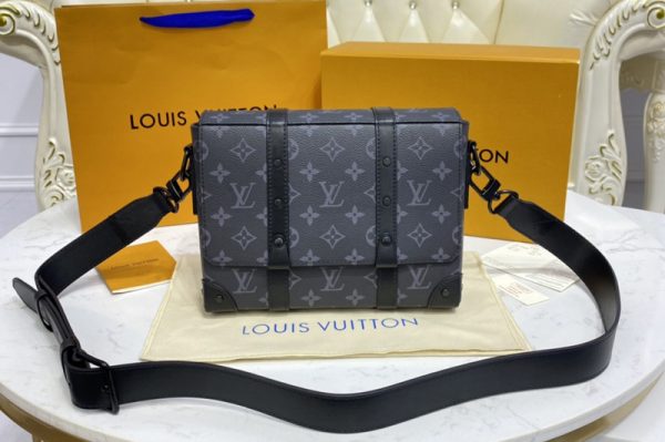 Replica Louis Vuitton M45727 LV Trunk Messenger Bag in Monogram Eclipse coated canvas