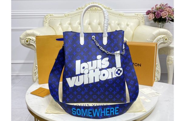 Replica Louis Vuitton M46112 LV Carry it Bag in Blue Monogram Reverse Canvas