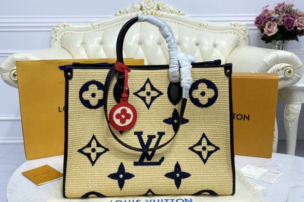 Replica Louis Vuitton M57644 LV OnTheGo GM tote bag in Monogram Raffia