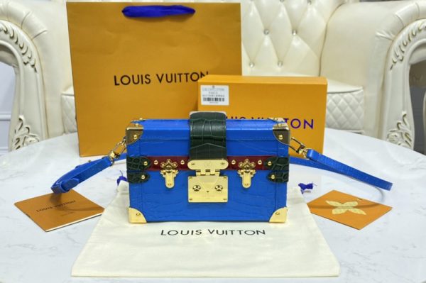 Replica Louis Vuitton M57827 LV Petite Malle handbag in Blue Matte Alligator leather