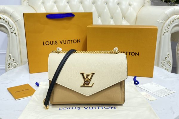 Replica Louis Vuitton M56641 LV Mylockme Chain Bag in Arizona Brown / Quartz White / Caramel Brown soft calf leather