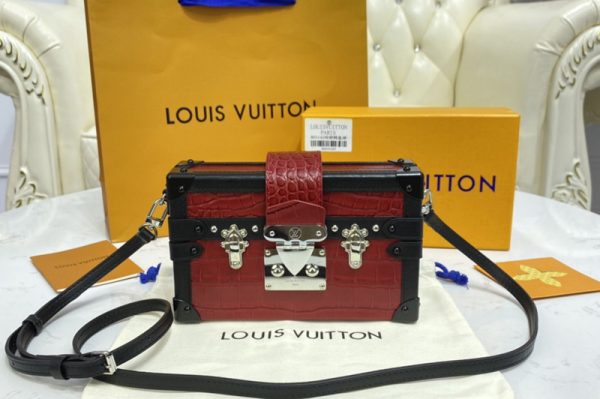 Replica Louis Vuitton N93810 LV Petite Malle handbag in Fauve Brown Brilliant Alligator leather