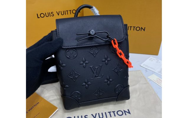 Replica Louis Vuitton M58707 LV Steamer XS bag in Black Monogram Seal cowhide leather