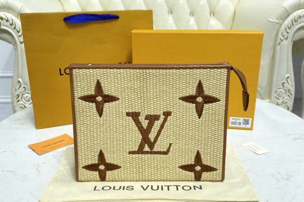 Replica Louis Vuitton M80351 LV Pochette Voyage MM in Brown Monogram Raffia