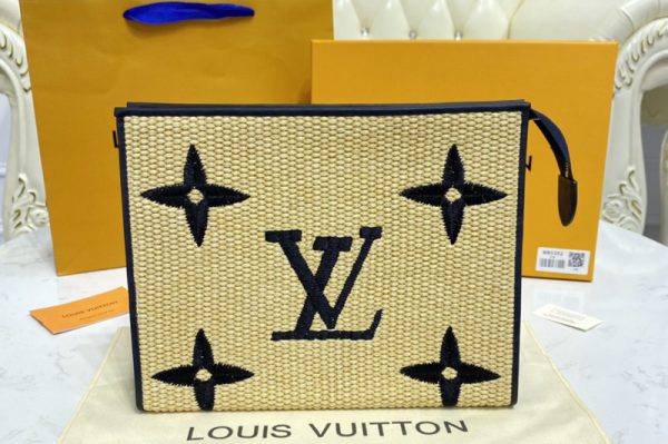 Replica Louis Vuitton M80352 LV Pochette Voyage MM in Black Monogram Raffia