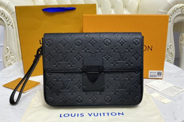 Replica Louis Vuitton M80560 LV S Lock A4 Pouch in Monogram-embossed black Taurillon leather