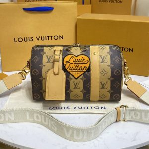 Replica Louis Vuitton M45963 LV City Keepall bag in Monogram Stripes Brown canvas