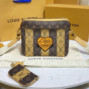 Replica Louis Vuitton M45965 LV Trio Messenger bag in Monogram Stripes Brown canvas