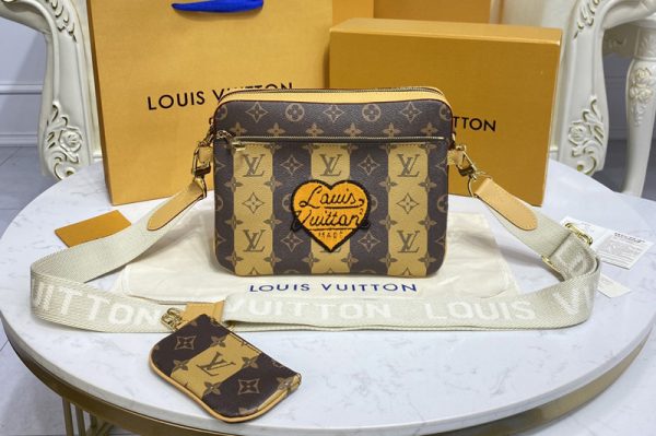 Replica Louis Vuitton M45965 LV Trio Messenger bag in Monogram Stripes Brown canvas