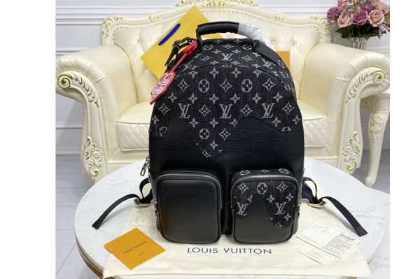 Replica Louis Vuitton M45973 LV backpack multipocket in Black Monogram denim and Taurillon leather