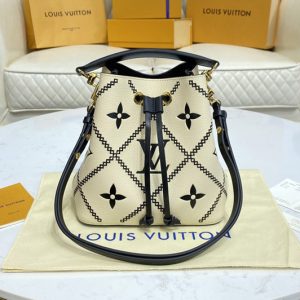 Replica Louis Vuitton M46023 LV NeoNoe bucket bag in Beige/Black Monogram Empreinte Leather