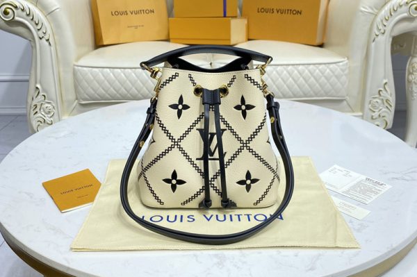 Replica Louis Vuitton M46023 LV NeoNoe bucket bag in Beige/Black Monogram Empreinte Leather