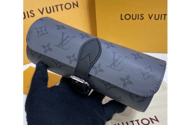 Replica Louis Vuitton M43385 LV 3 Watch Case in Grey Monogram Eclipse Canvas