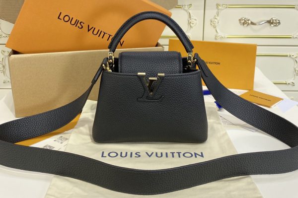 Replica Louis Vuitton M56071 LV Capucines Mini handbag in Black Taurillon leather