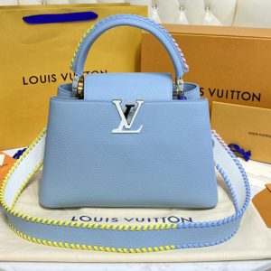 Replica Louis Vuitton M57672 LV Capucines MM handbag in Blue Taurillon leather