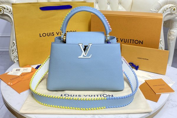 Replica Louis Vuitton M57672 LV Capucines MM handbag in Blue Taurillon leather