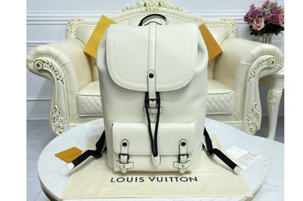 Replica Louis Vuitton M58644 LV Christopher Slim backpack in White Taurillon leather