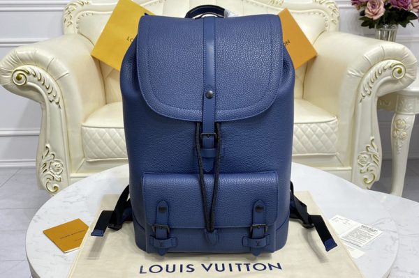 Replica Louis Vuitton M58644 LV Christopher Slim backpack in Blue Taurillon leather