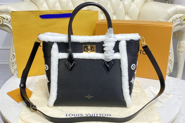 Replica Louis Vuitton M58908 LV On My Side MM handbag in Black Shearling and grained calf leather