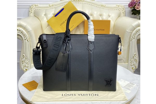 Replica Louis Vuitton M59158 LV Lock It Tote bag in Black grained calf leather