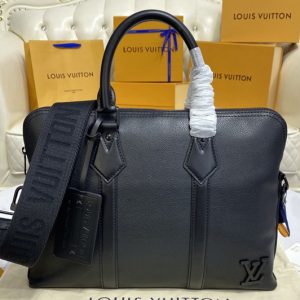 Replica Louis Vuitton M59159 LV Aerogram Briefcase bag in Black grained calf leather