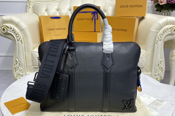 Replica Louis Vuitton M59159 LV Aerogram Briefcase bag in Black grained calf leather