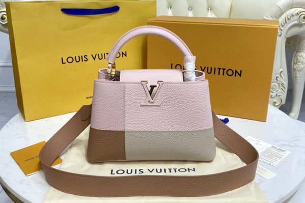 Replica Louis Vuitton M59269 LV Capucines BB handbag in Pink/Brown/Gray Taurillon leather