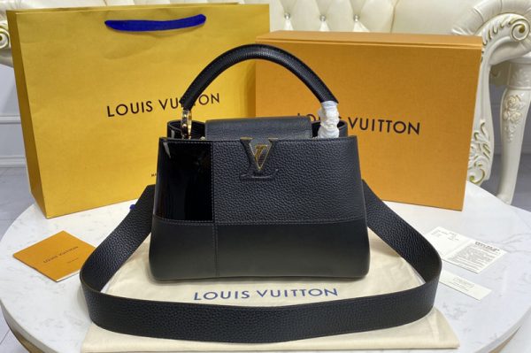 Replica Louis Vuitton M59269 LV Capucines BB handbag in Black Taurillon leather, calfskin and karung leather