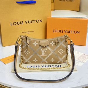 Replica Louis Vuitton M81137 LV Easy Pouch On Strap bag in Beige/Brown Monogram Empreinte leather