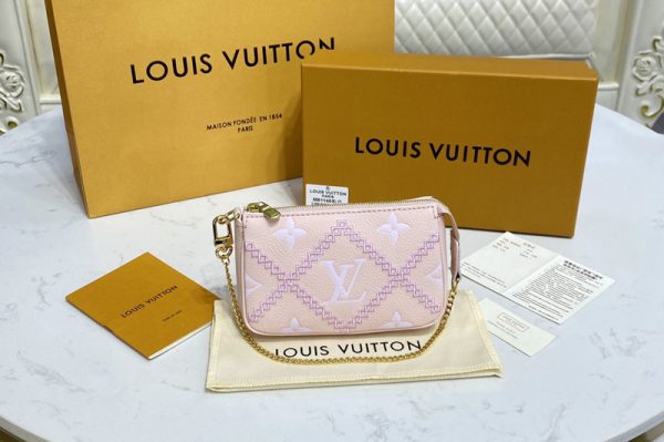 Replica Louis Vuitton M81140 LV Mini Pochette Accessoires in Pink Monogram Empreinte Leather