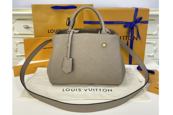 Replica Louis Vuitton M41053 LV Montaigne BB handbag in Tourterelle Grey Monogram Empreinte leather