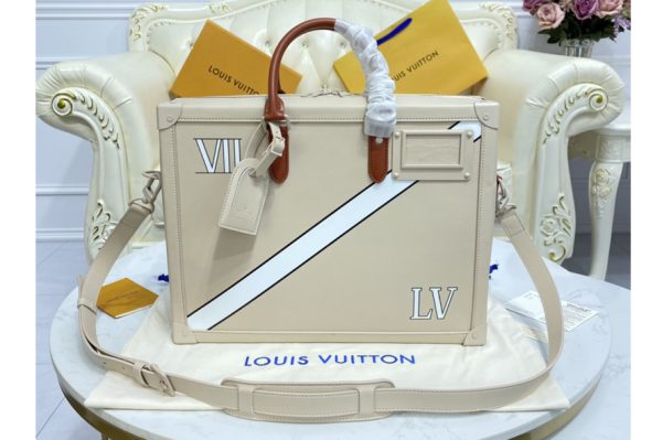 Replica Louis Vuitton M44952 LV Soft Trunk Briefcase Bag in Beige Calf Leather