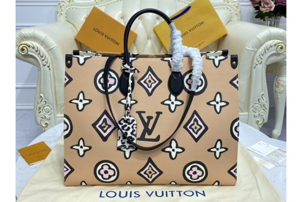 Replica Louis Vuitton M45814 LV Onthego GM Bag in Arizona Beige Monogram coated canvas