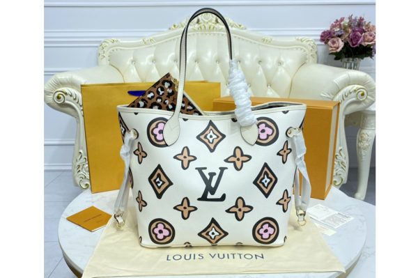 Replica Louis Vuitton M45819 LV Neverfull MM tote bag in Cream Autres Toiles Monogram