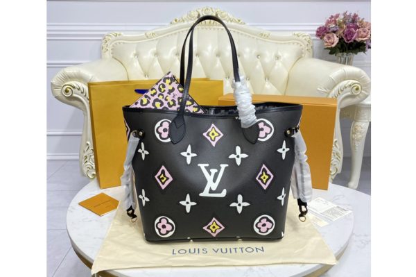 Replica Louis Vuitton M45818 LV Neverfull MM tote bag in Black Autres Toiles Monogram