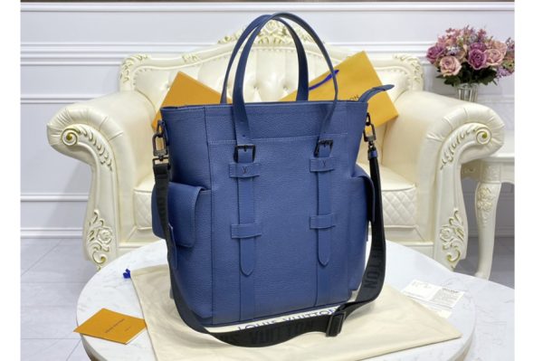 Replica Louis Vuitton M58479 LV Christopher Tote Bag in Blue Taurillon leather