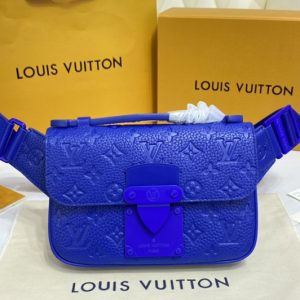 Replica Louis Vuitton M58487 LV S Lock Sling Bag in Blue Monogram-embossed Taurillon leather