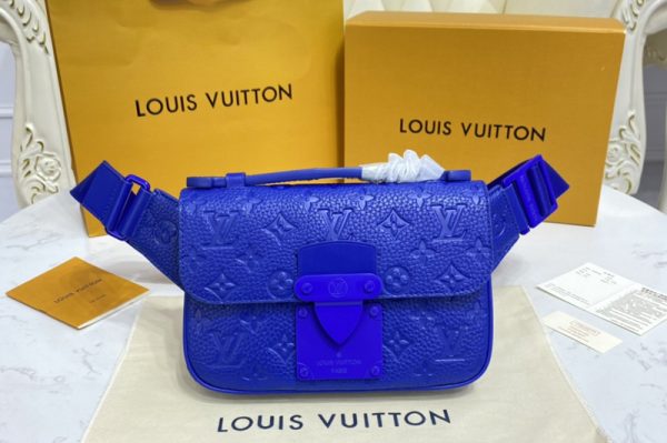 Replica Louis Vuitton M58487 LV S Lock Sling Bag in Blue Monogram-embossed Taurillon leather