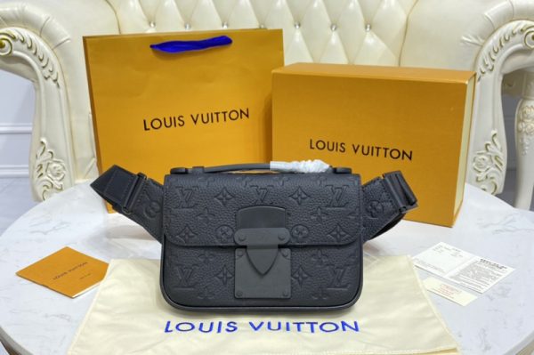 Replica Louis Vuitton M58487 LV S Lock Sling Bag in Monogram-embossed black Taurillon leather