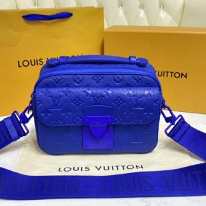 Replica Louis Vuitton M58488 LV S Lock Messenger Bag in Blue Monogram-embossed Taurillon leather