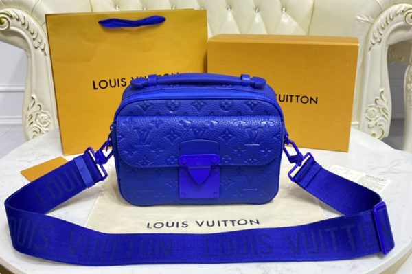 Replica Louis Vuitton M58488 LV S Lock Messenger Bag in Blue Monogram-embossed Taurillon leather