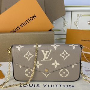 Replica Louis Vuitton M69977 LV Félicie Pochette Bag in Tourterelle Gray/Cream Monogram Empreinte leather